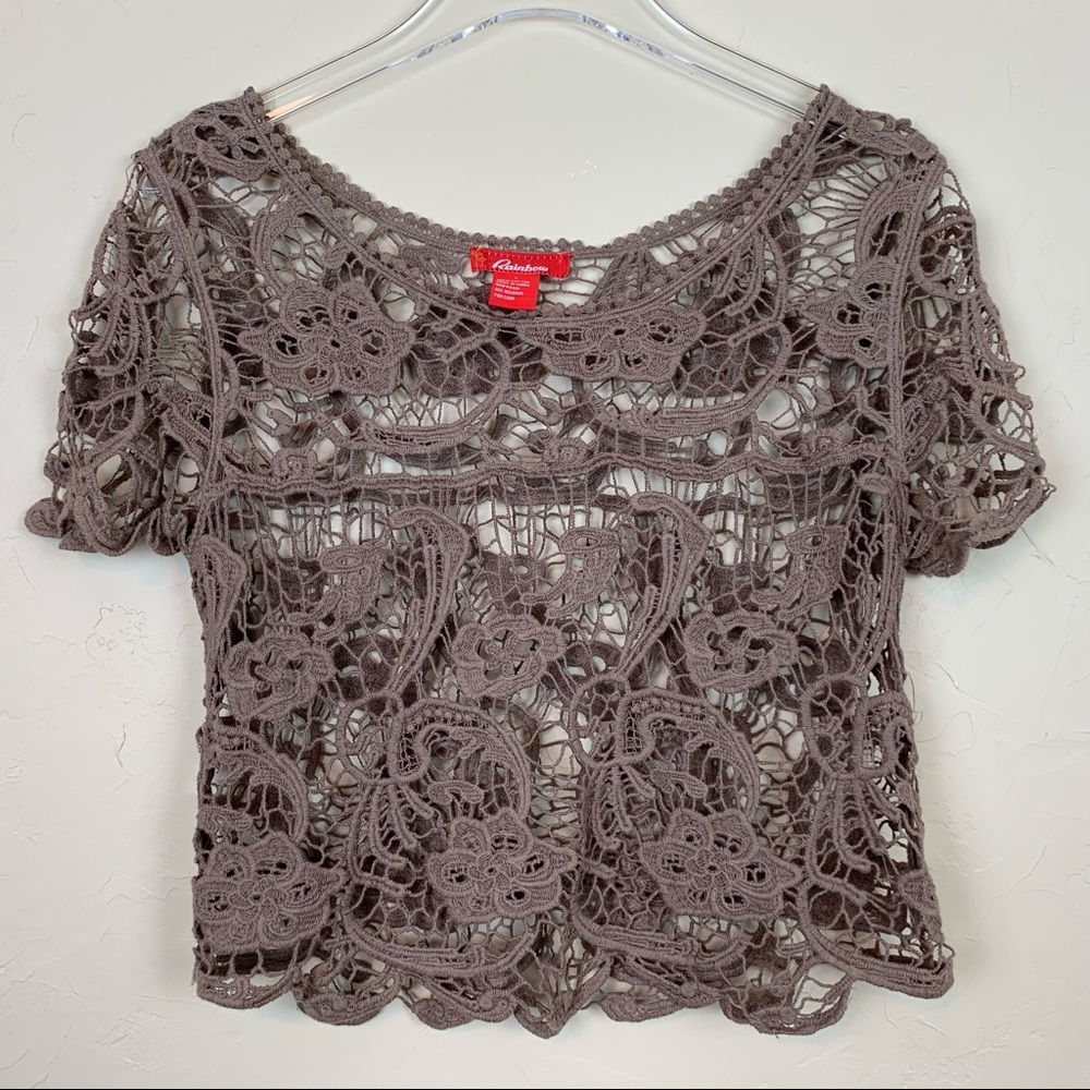 RAINBOW Boho Fest Cotton Lace Crop Top in Shroom L